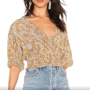 FAITHFULL THE BRAND first light top smocked crop floral size large